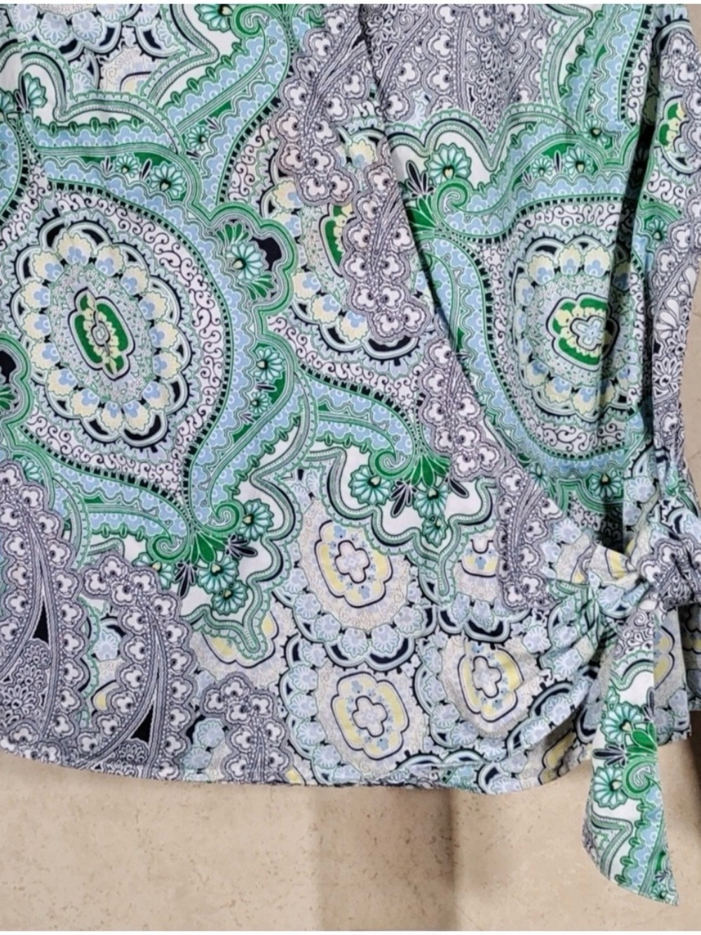 🍓 Tommy Hilfiger sleeveless, Paisley Print Tie-Waist Green/Blue/White - Picture 2 of 7